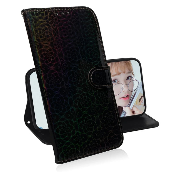 Flower Pattern Leather Wallet Stand Case for Samsung Galaxy A40 - Black - 7