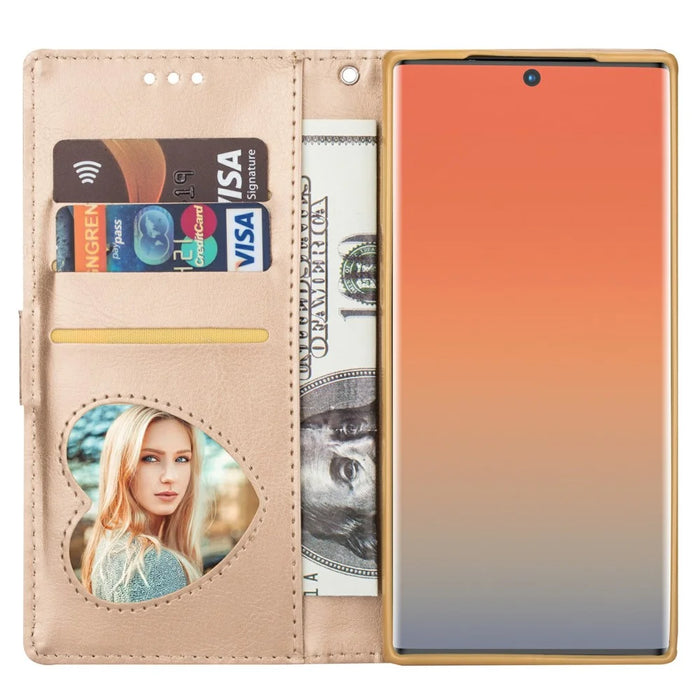 Flash Powder Zippered Stand Leather Wallet Phone Case with Strap for Samsung Galaxy Note 10/Note 10 5G - Gold - 5