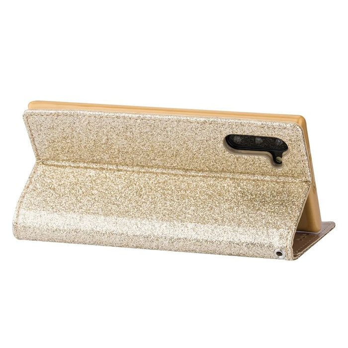 Flash Powder Zippered Stand Leather Wallet Phone Case with Strap for Samsung Galaxy Note 10/Note 10 5G - Gold - 6