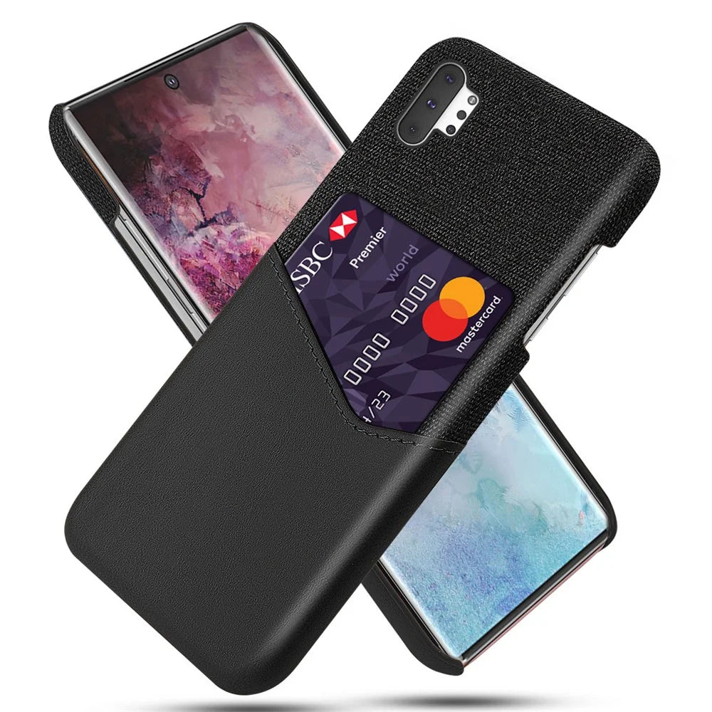 PC + PU + Cloth Hybrid Card Slot Phone Casing for Samsung Galaxy Note 10 Plus / Note 10 Plus 5G - Black - 1