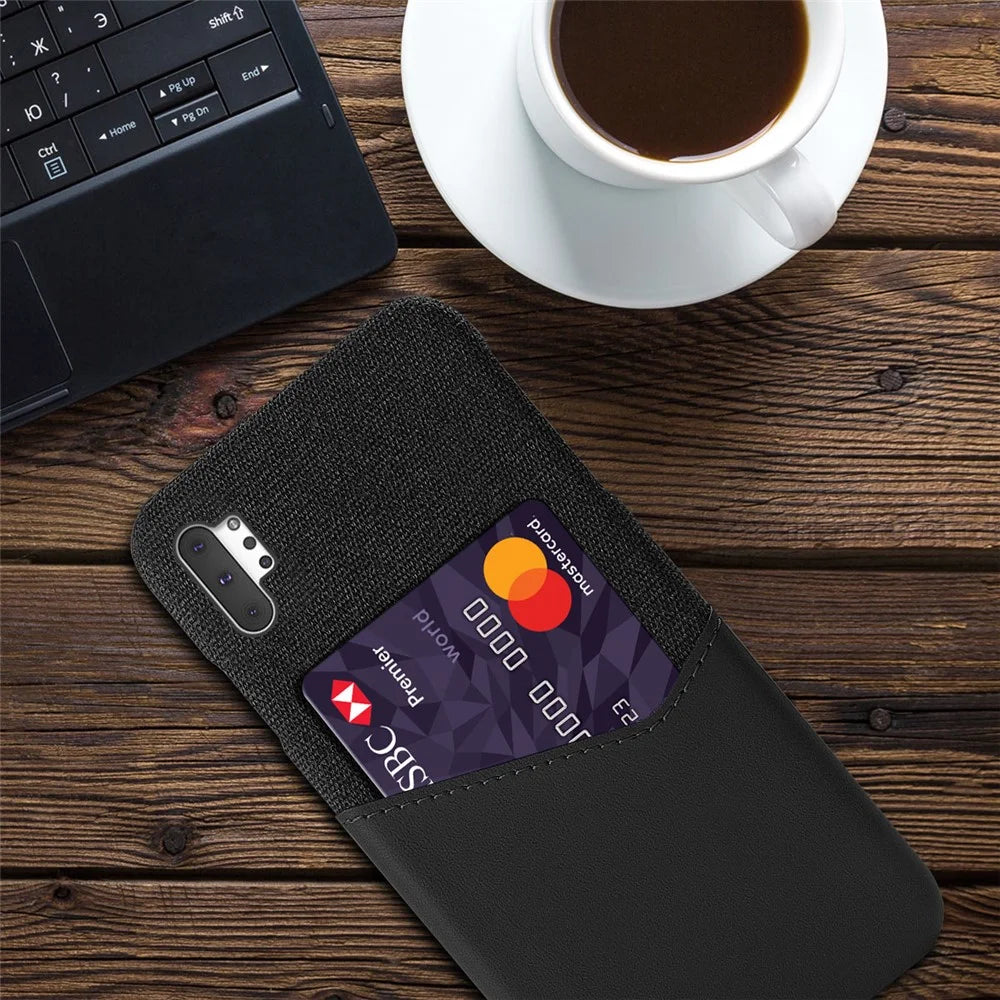PC + PU + Cloth Hybrid Card Slot Phone Casing for Samsung Galaxy Note 10 Plus / Note 10 Plus 5G - Black - 2