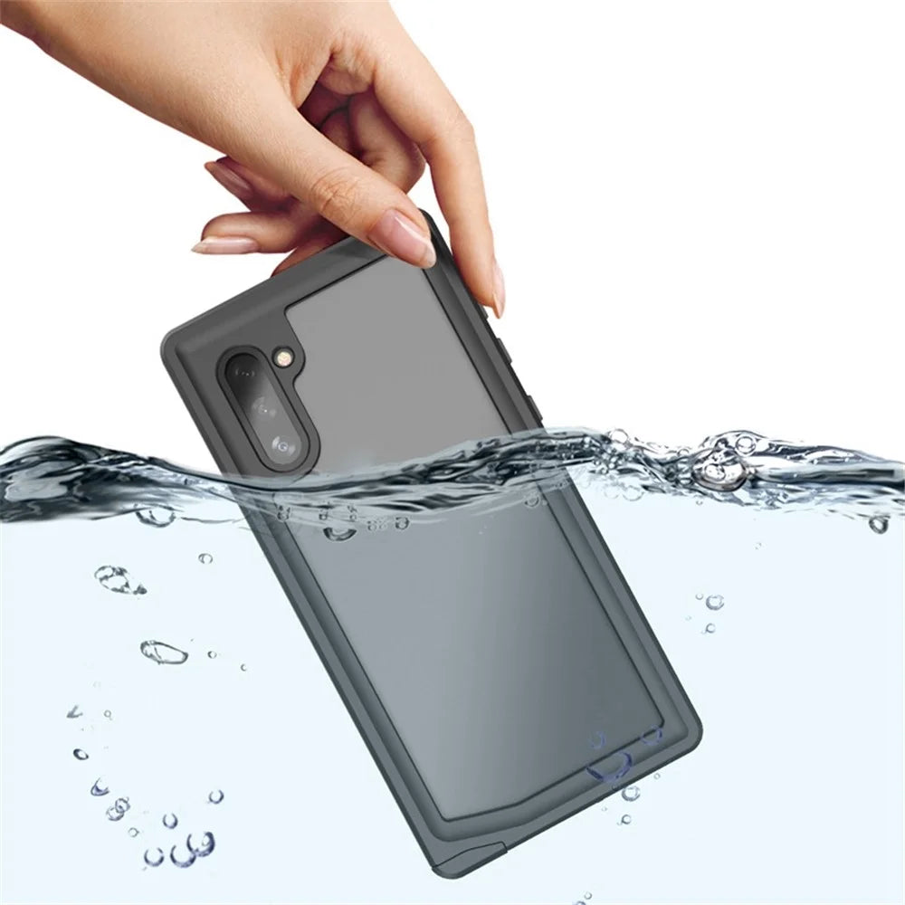 REDPEPPER IP68 Waterproof Protection Phone Case Covering for Samsung Galaxy Note 10 [Support Fingerprint Unlock] [Clear Back] - Black - 1
