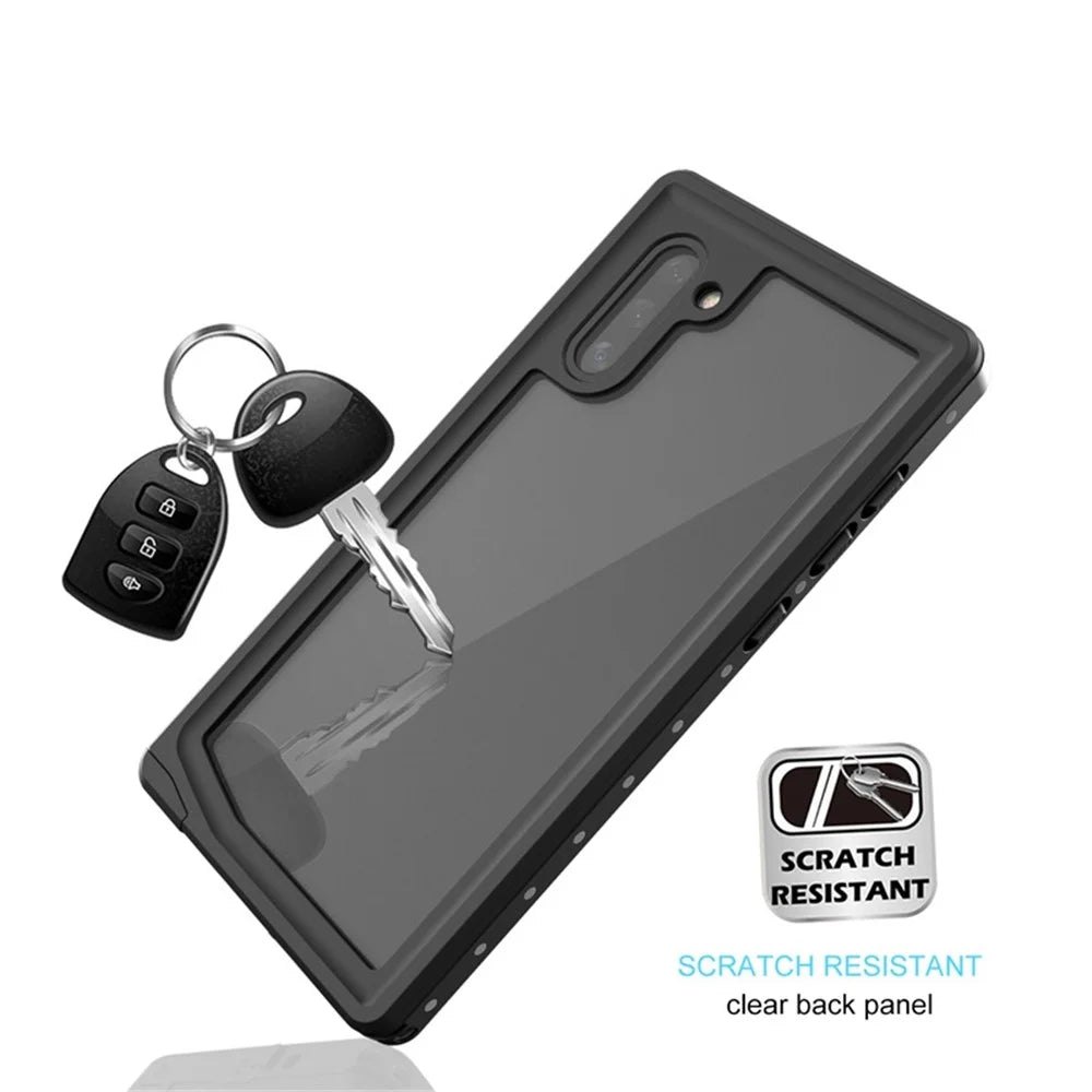 REDPEPPER IP68 Waterproof Protection Phone Case Covering for Samsung Galaxy Note 10 [Support Fingerprint Unlock] [Clear Back] - Black - 3
