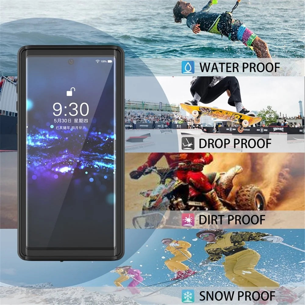 REDPEPPER IP68 Waterproof Protection Phone Case Covering for Samsung Galaxy Note 10 [Support Fingerprint Unlock] [Clear Back] - Black - 5