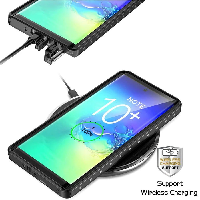 REDPEPPER IP68 Waterproof Protection Phone Case Covering for Samsung Galaxy Note 10 [Support Fingerprint Unlock] [Clear Back] - Black - 7