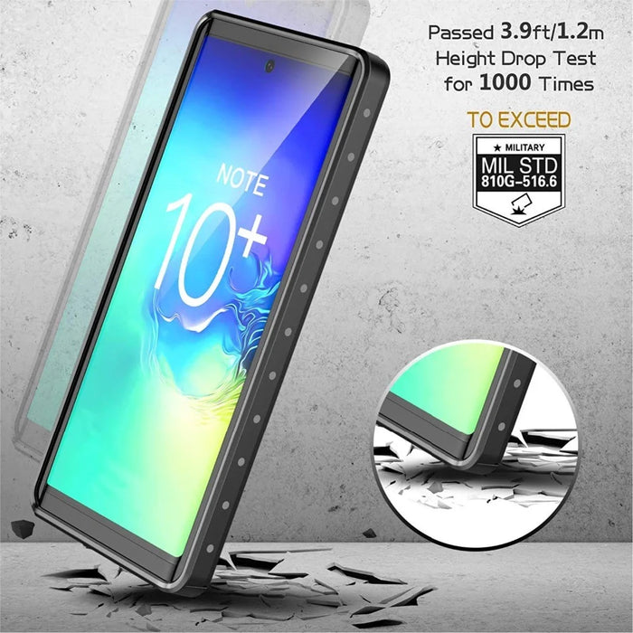 REDPEPPER IP68 Waterproof Phone Case for Samsung Galaxy Note 10 Plus [Support Fingerprint Unlock] [Clear Back] - Black - 3