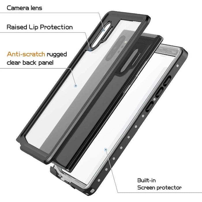 REDPEPPER IP68 Waterproof Phone Case for Samsung Galaxy Note 10 Plus [Support Fingerprint Unlock] [Clear Back] - Black - 5