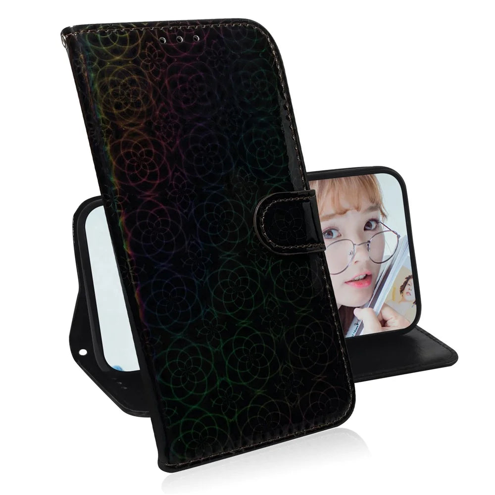 For Samsung Galaxy A80 / A90 Clean Color Flower Pattern Wallet Stand Leather Phone Cover Protective Phone Case with Lanyard - Black - 7