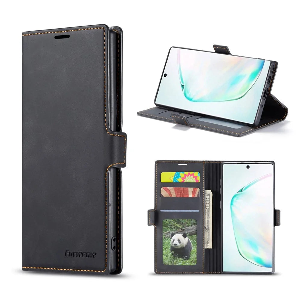 FORWENW Fantasy Series Silky Touch Leather Wallet Case for Samsung Galaxy Note 10 Plus/10 Plus 5G - Black - 1