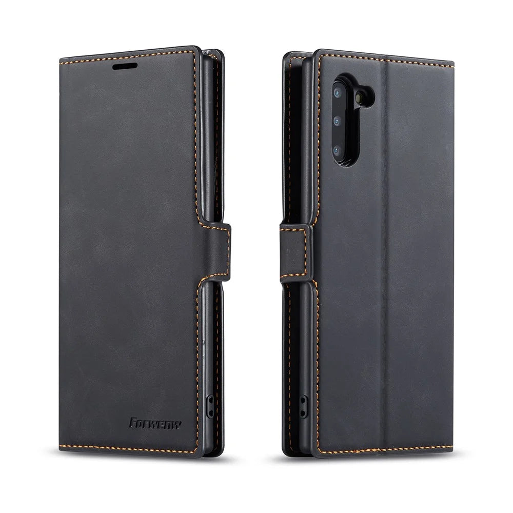 FORWENW Fantasy Series Silky Touch Leather Wallet Phone Case for Samsung Galaxy Note 10/Note 10 5G - Black - 1