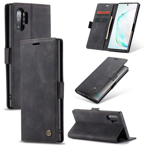 CASEME 013 Series Auto-absorbed Flip Leather Wallet Shell for Samsung Galaxy Note 10 Plus/10 Plus 5G - Black - 1