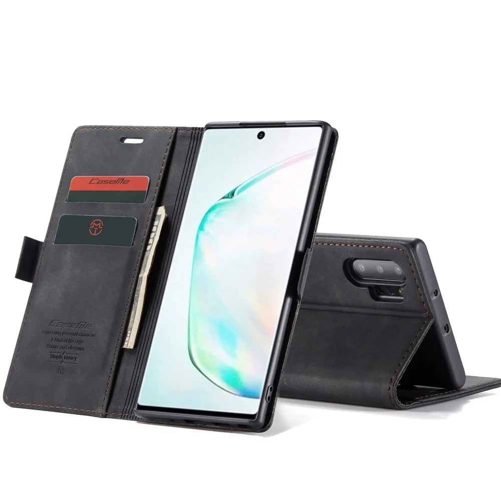 CASEME 013 Series Auto-absorbed Flip Leather Wallet Shell for Samsung Galaxy Note 10 Plus/10 Plus 5G - Black - 3