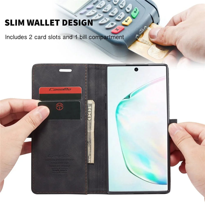CASEME 013 Series Auto-absorbed Flip Leather Wallet Shell for Samsung Galaxy Note 10 Plus/10 Plus 5G - Black - 4