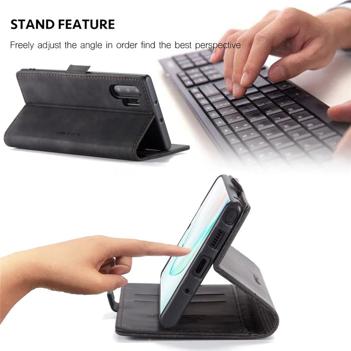CASEME 013 Series Auto-absorbed Flip Leather Wallet Shell for Samsung Galaxy Note 10 Plus/10 Plus 5G - Black - 6