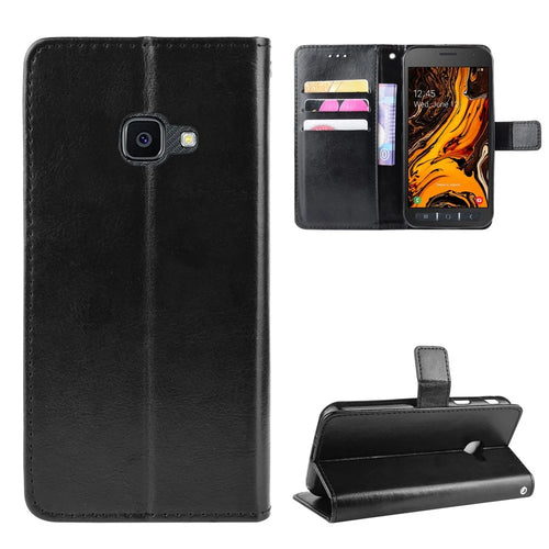 Crazy Horse Leather Wallet Cover for Samsung Galaxy Xcover 4 G390F/Galaxy Xcover 4s G398F - Black - 1