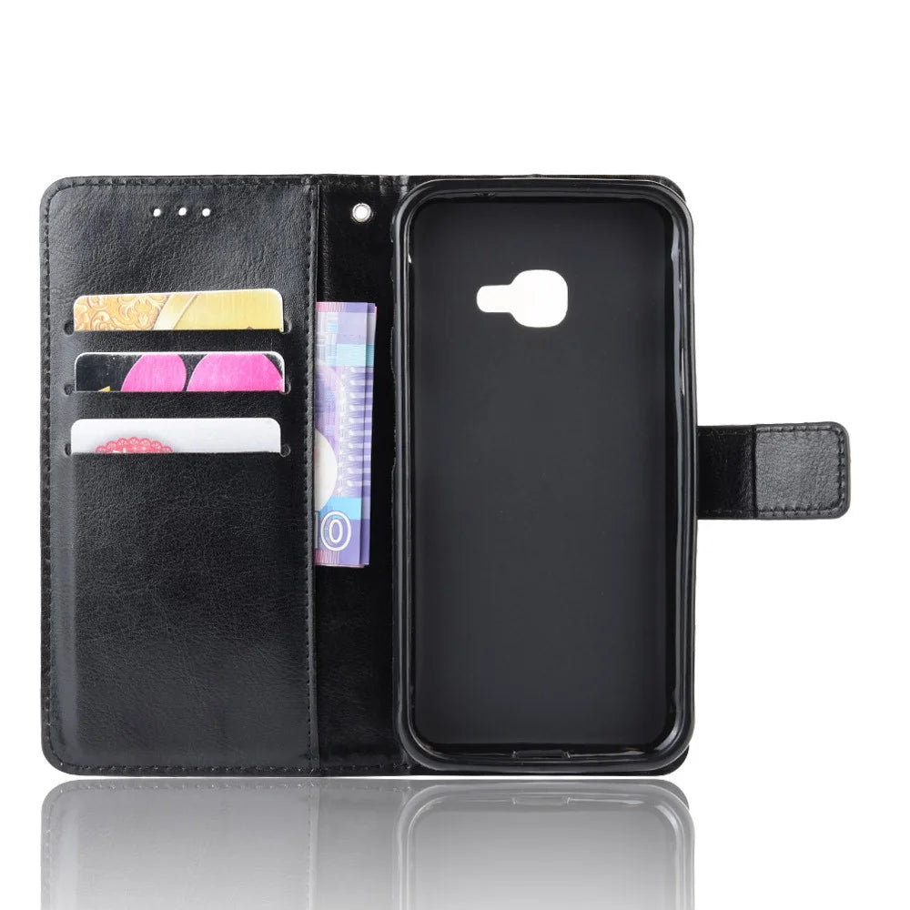 Crazy Horse Leather Wallet Cover for Samsung Galaxy Xcover 4 G390F/Galaxy Xcover 4s G398F - Black - 3