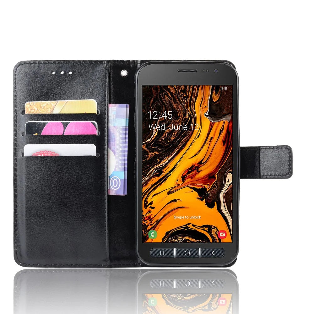 Crazy Horse Leather Wallet Cover for Samsung Galaxy Xcover 4 G390F/Galaxy Xcover 4s G398F - Black - 4