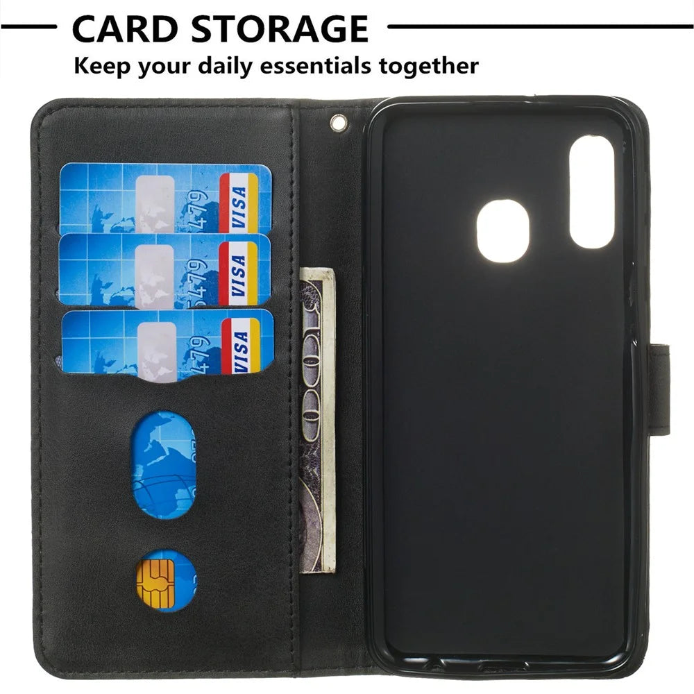 Zipper Pocket Wallet Stand Flip Leather Phone Shell for Samsung Galaxy A20e - Black - 4