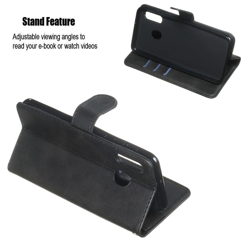 Zipper Pocket Wallet Stand Flip Leather Phone Shell for Samsung Galaxy A20e - Black - 5