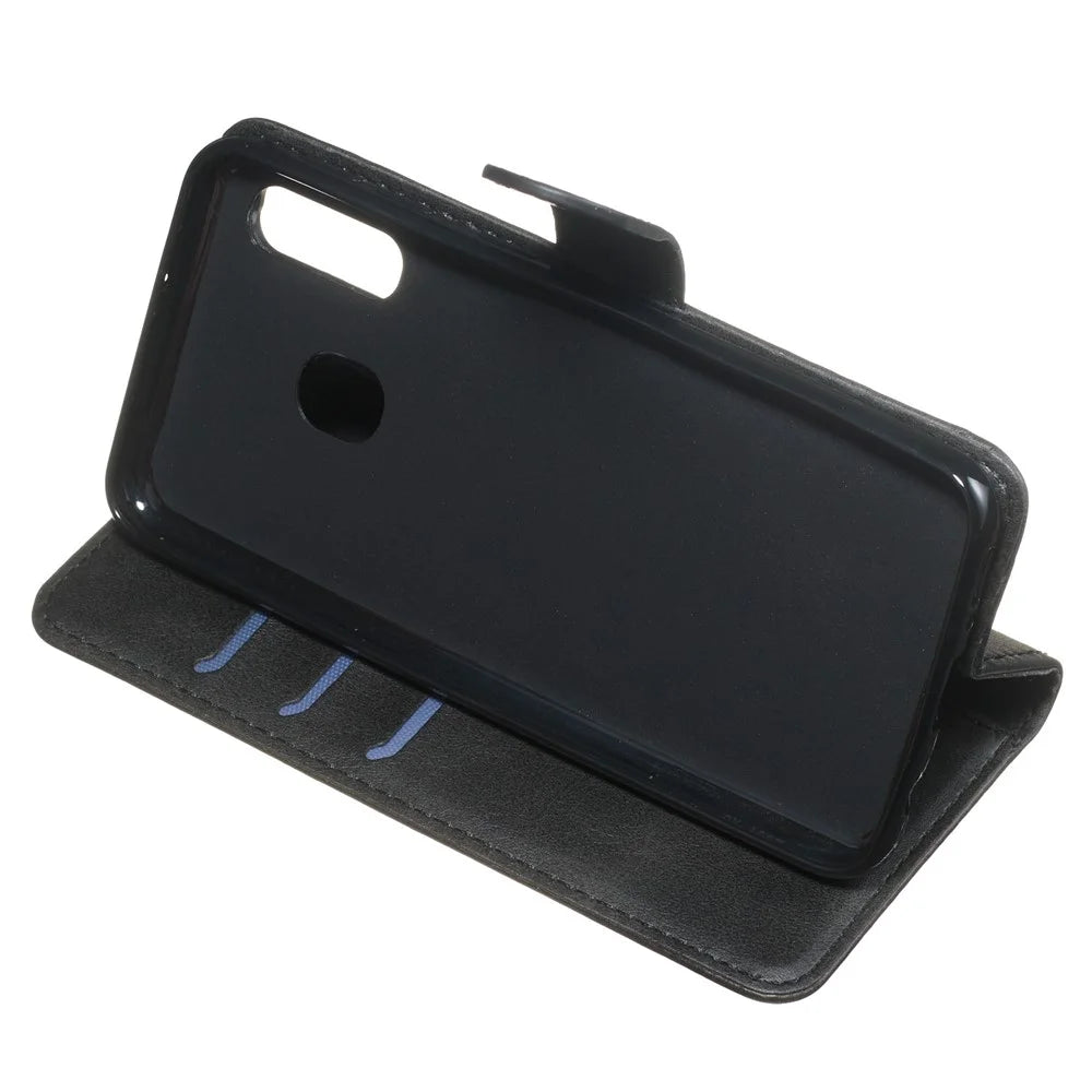 Zipper Pocket Wallet Stand Flip Leather Phone Shell for Samsung Galaxy A20e - Black - 6