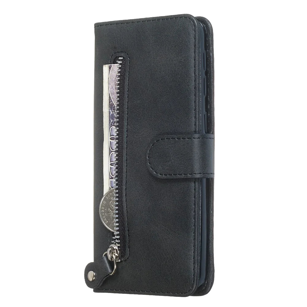 Zipper Pocket Wallet Stand Flip Leather Phone Shell for Samsung Galaxy A20e - Black - 7