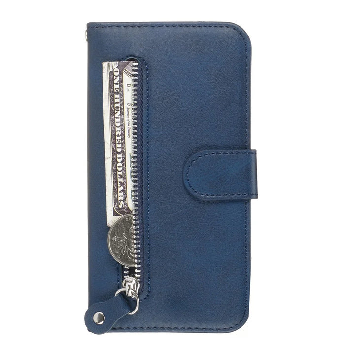 Zipper Pocket Magnetic Leather Wallet Case for Samsung Galaxy S10e - Blue - 2