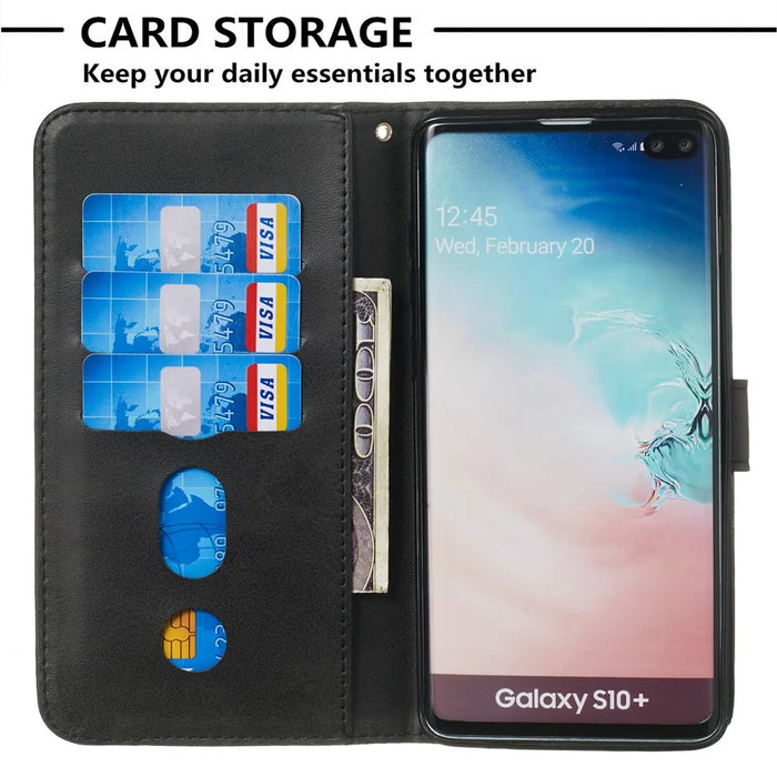 Zipper Wallet Leather Stand Protective Phone Casing with Stand for Samsung Galaxy S10 Plus - Black - 4