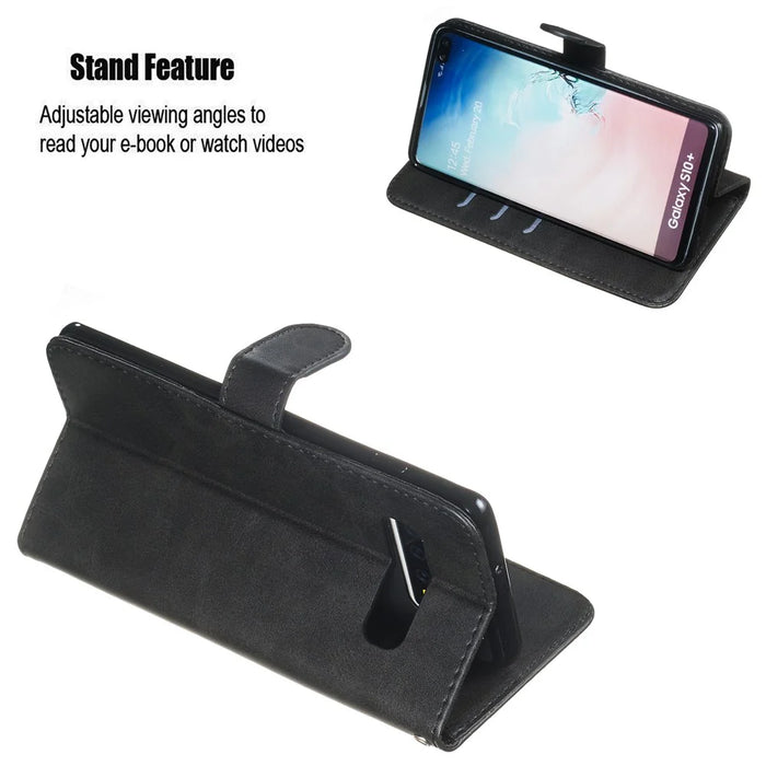 Zipper Wallet Leather Stand Protective Phone Casing with Stand for Samsung Galaxy S10 Plus - Black - 5