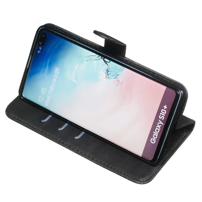 Zipper Wallet Leather Stand Protective Phone Casing with Stand for Samsung Galaxy S10 Plus - Black - 6
