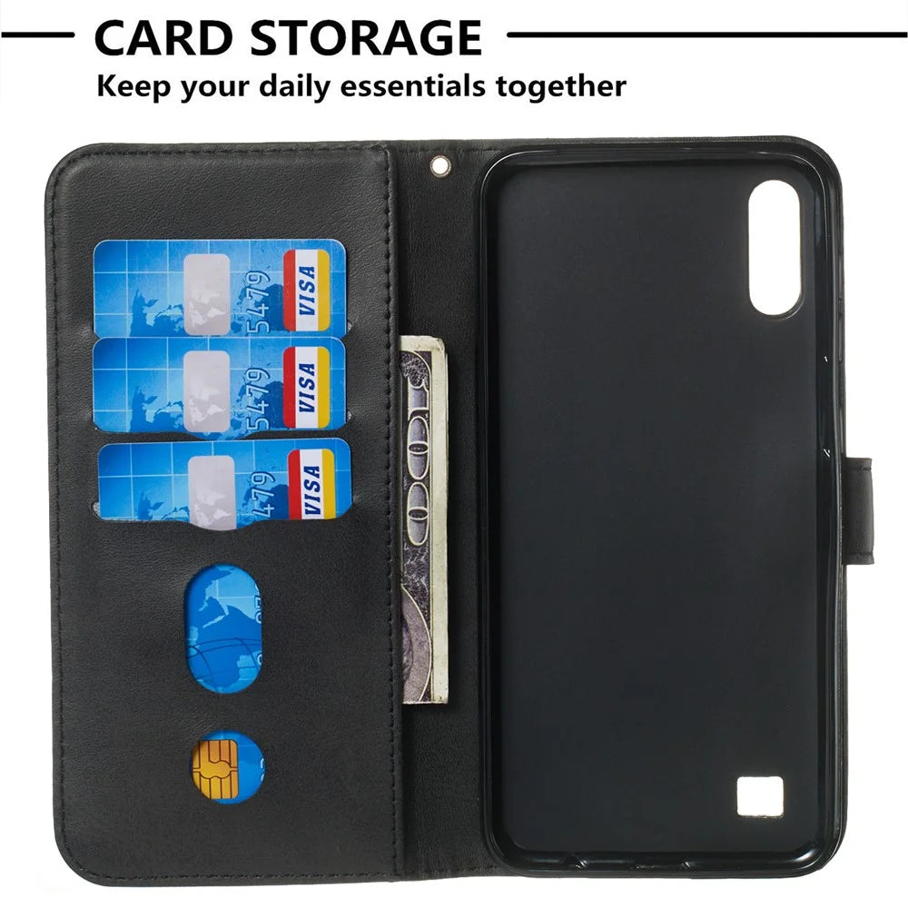 Zipper Pocket Wallet Stand Flip Leather Phone Case for Samsung Galaxy A10/Galaxy M10 - Black - 4
