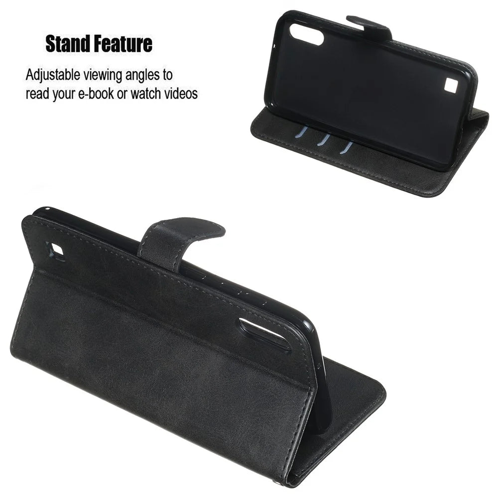 Zipper Pocket Wallet Stand Flip Leather Phone Case for Samsung Galaxy A10/Galaxy M10 - Black - 5