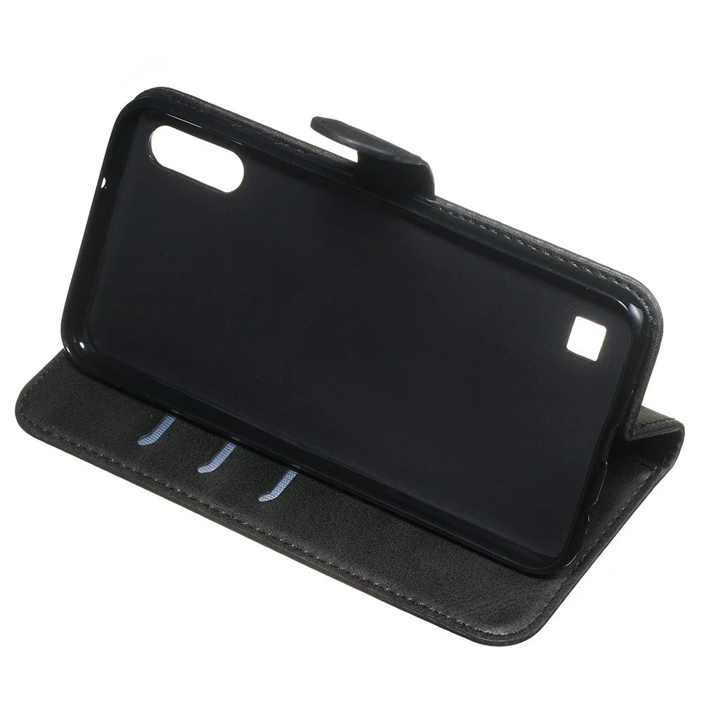 Zipper Pocket Wallet Stand Flip Leather Phone Case for Samsung Galaxy A10/Galaxy M10 - Black - 6