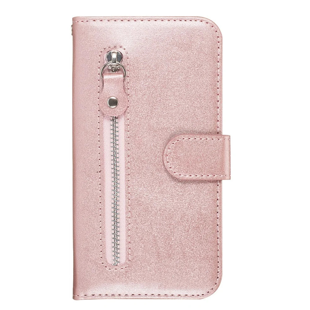 Zipper Pocket Leather Wallet Stand Case for Samsung Galaxy A20/A30 - Rose Gold - 3
