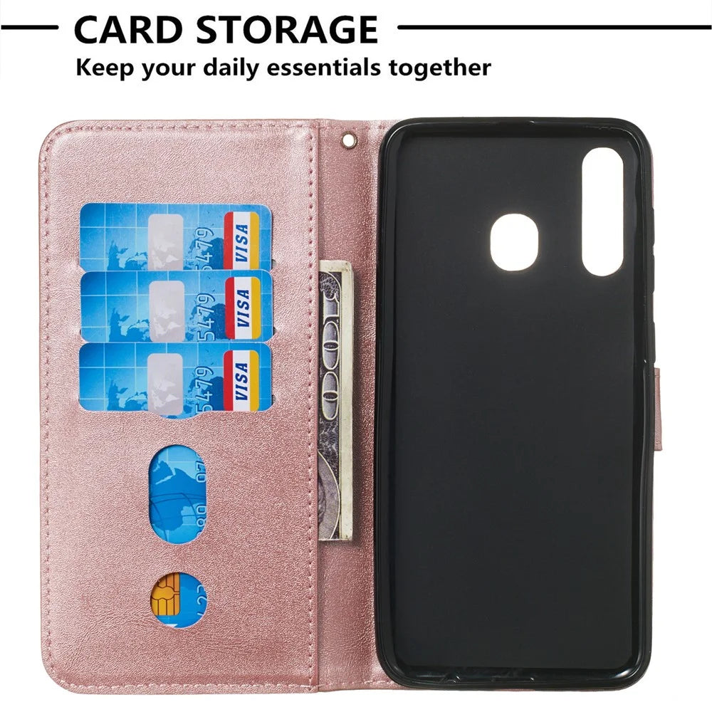 Zipper Pocket Leather Wallet Stand Case for Samsung Galaxy A20/A30 - Rose Gold - 4