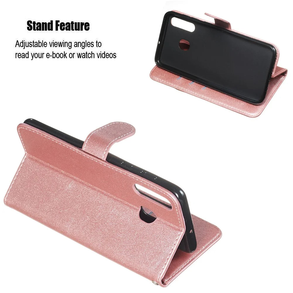 Zipper Pocket Leather Wallet Stand Case for Samsung Galaxy A20/A30 - Rose Gold - 5