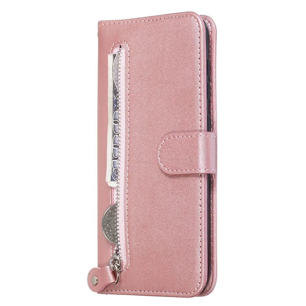 Zipper Pocket Leather Wallet Stand Case for Samsung Galaxy A20/A30 - Rose Gold - 7