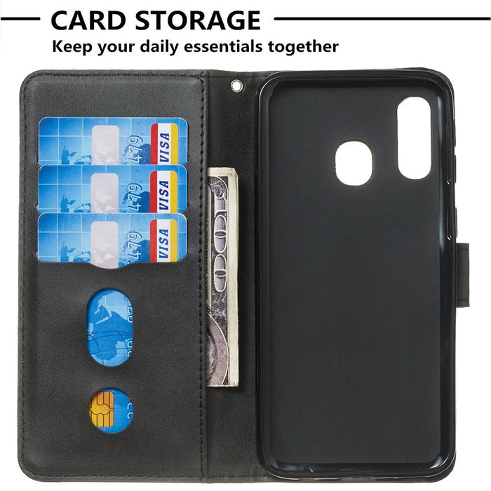 Zipper Pocket Leather Wallet Case for Samsung Galaxy A40 - Black - 4