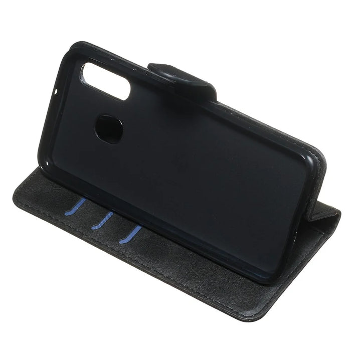 Zipper Pocket Leather Wallet Case for Samsung Galaxy A40 - Black - 6