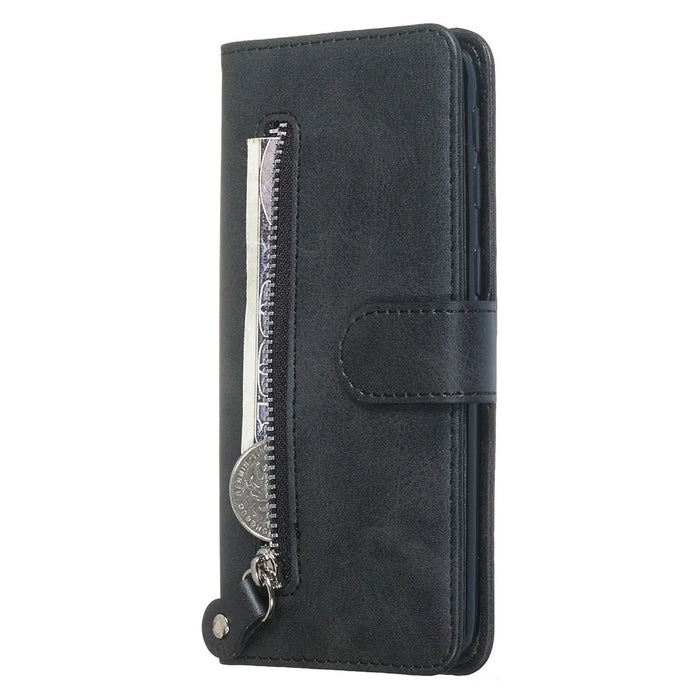Zipper Pocket Leather Wallet Case for Samsung Galaxy A40 - Black - 7