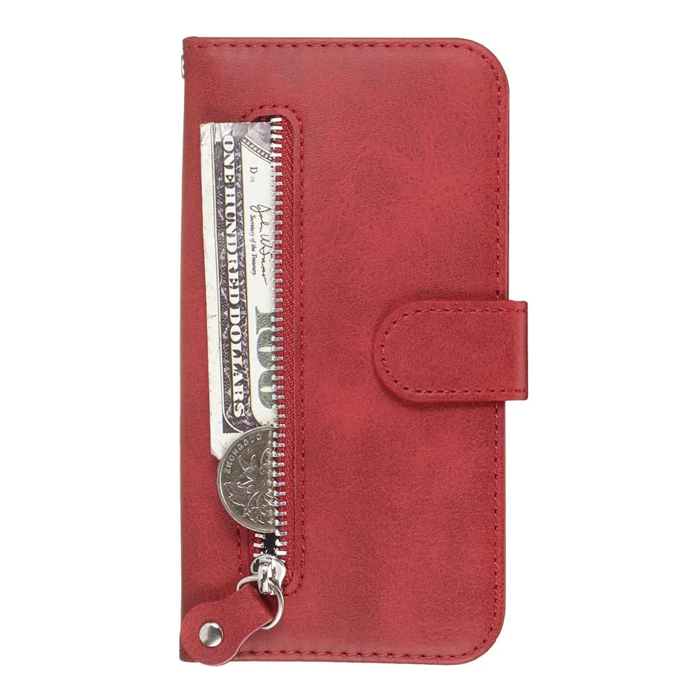 Zipper Pocket Wallet Stand Flip Leather Phone Cover for Samsung Galaxy A50/A50s/A30s - Red - 2