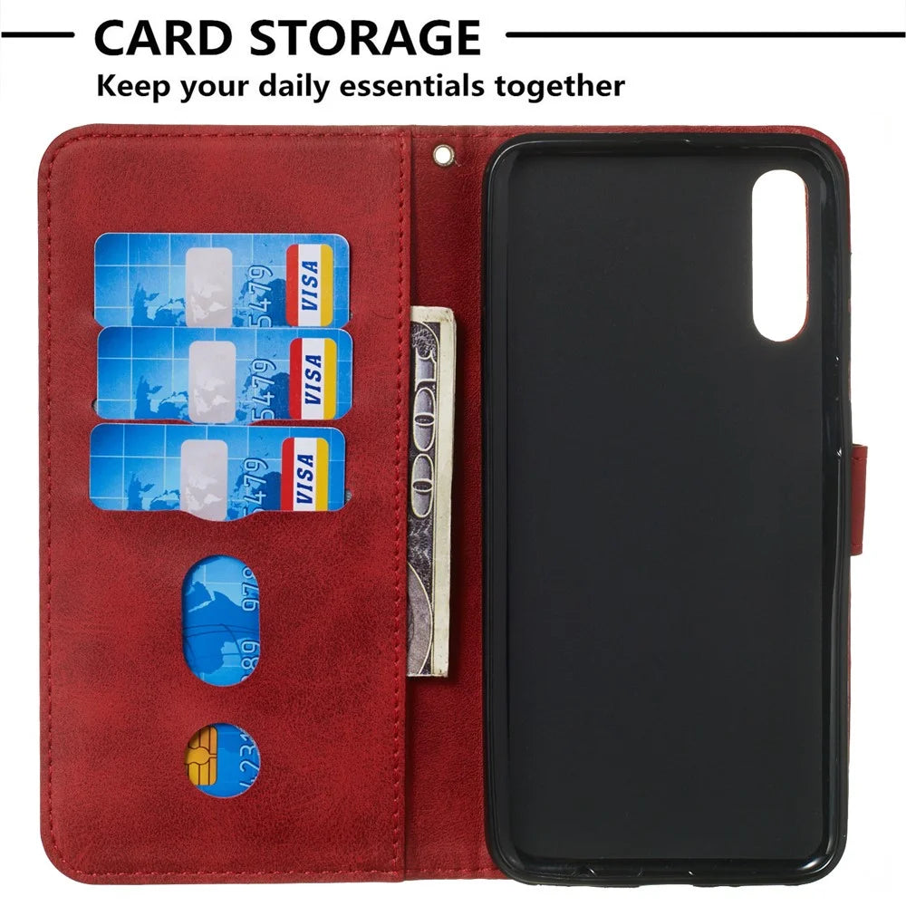 Zipper Pocket Wallet Stand Flip Leather Phone Cover for Samsung Galaxy A50/A50s/A30s - Red - 4