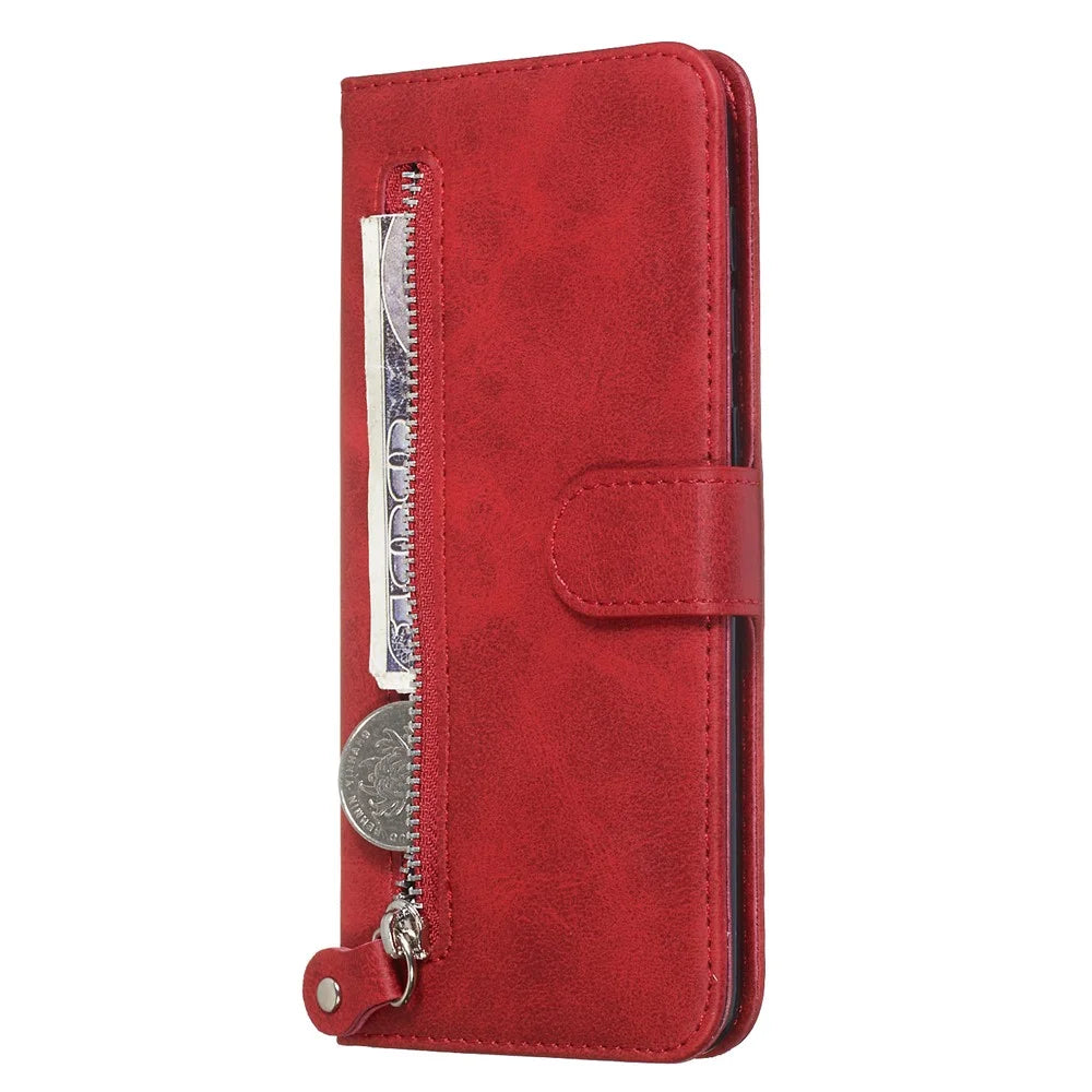 Zipper Pocket Wallet Stand Flip Leather Phone Cover for Samsung Galaxy A50/A50s/A30s - Red - 7