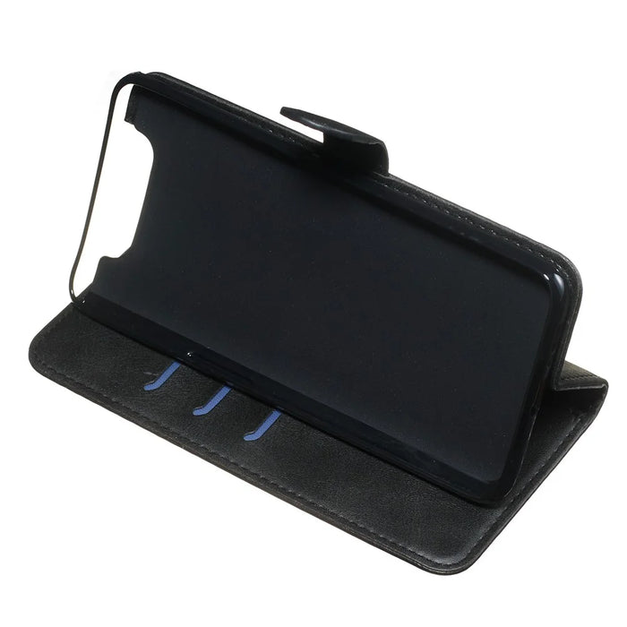 Zipper Pocket Wallet Stand Flip Leather Phone Cover for Samsung Galaxy A80/A90 - Black - 6