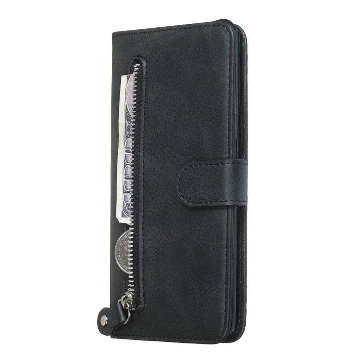 Zipper Pocket Wallet Stand Flip Leather Phone Cover for Samsung Galaxy A80/A90 - Black - 7