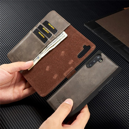 DG.MING Detachable Split Leather Wallet Cover + PC Hard Shell for Samsung Galaxy Note 10 / Note 10 5G - Grey - 1