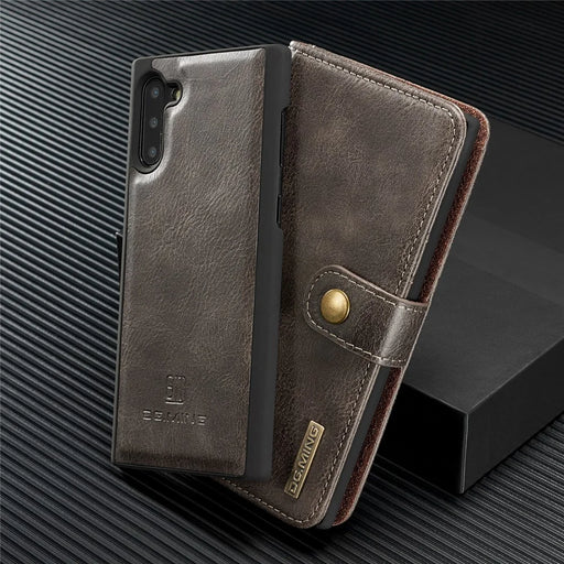 DG.MING Detachable Split Leather Wallet Cover + PC Hard Shell for Samsung Galaxy Note 10 / Note 10 5G - Grey - 2