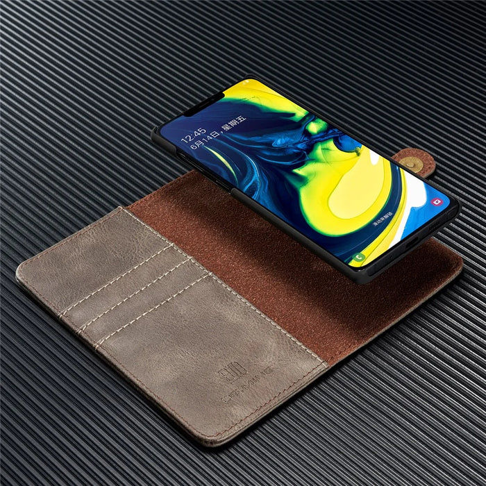 DG.MING Detachable Split Leather Wallet Cover + PC Hard Shell for Samsung Galaxy Note 10 / Note 10 5G - Grey - 5