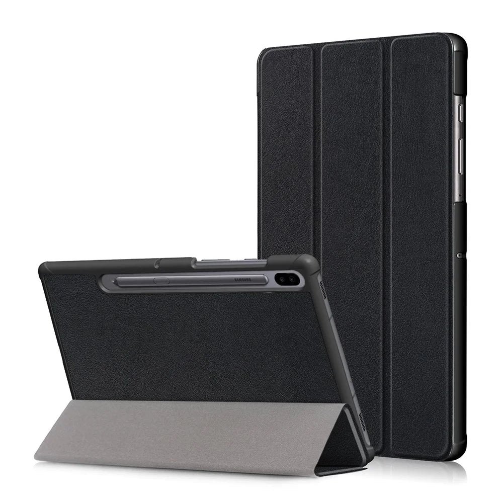 Protective Case for Samsung Galaxy Tab S6 T860/T865 Scratch Resistant PU Leather Tri-fold Stand Smart Tablet Cover - Black - 1