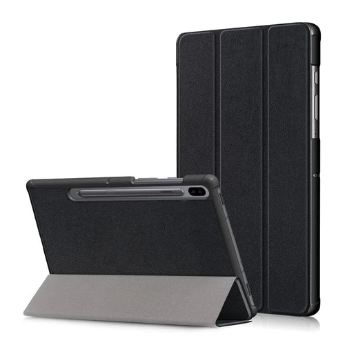 Protective Case for Samsung Galaxy Tab S6 T860/T865 Scratch Resistant PU Leather Tri-fold Stand Smart Tablet Cover - Black - 1