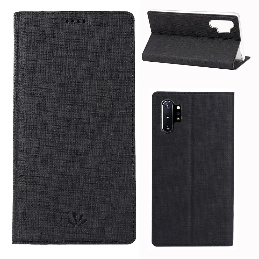 VILI DMX Cross Texture Stand Leather Card Holder Case for Samsung Galaxy Note 10 Plus / Note 10 Plus 5G - Black - 1